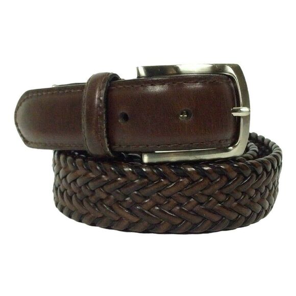 Dockers Braided Woven Belt Mens Size 44 Brown Bonded Synthetic Leather - Picture 1 of 5